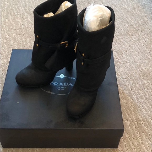 Prada Brushed Leather Belted Boots Sz 37 1/2 - Picture 3 of 8